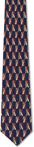 A lovely navy tie with a repeated pattern of cricket stumps and bats