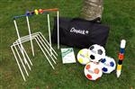 Unbranded Croqkick: Size 3 footballs, 45cm tall hoops - red, blue, yellow, black