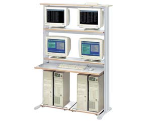 Unbranded CRT LAN station holds four servers