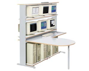 Unbranded CRT LAN station holds six servers