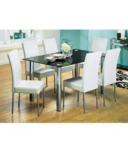 Unbranded Crystal Black Glass Table and 6 Chairs