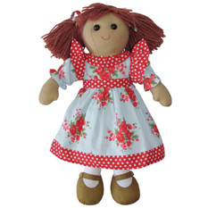 Unbranded Cuddly Rag Doll with Blue Floral Dress