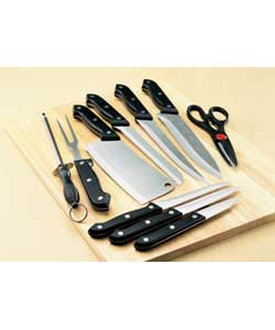 Knives include cleaver, chef, bread, carving knife and fork, boning, utility, paring, knife