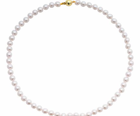 A simple and elegant cultured pearl necklace with a gold circular bead clasp. Dimensions: Length: 18 Individual pearls: 0.65 x 0.7cm When cared for properly, pearls can last a lifetime. Put your pearls on last when getting ready and make them the fir