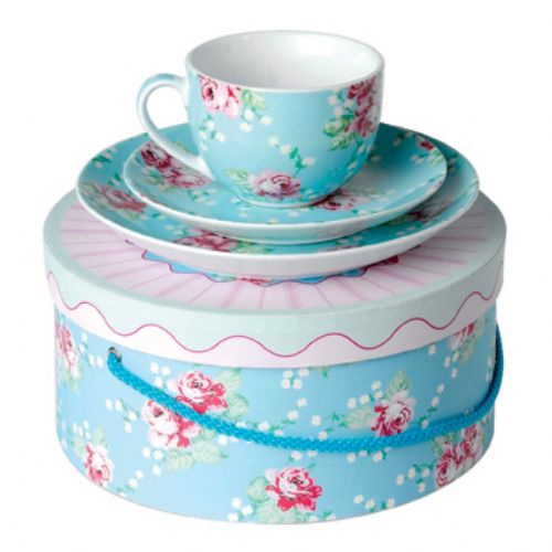 Shabby-Chic English Rose Cup Saucer and Plate in a Gift Box  Ideal present - this gift box with