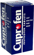 Cuprofen Ibuprofen Tablets 12x. Film-coated tablet containing Ibuprofen 200mg. Rheumatic, muscular, 