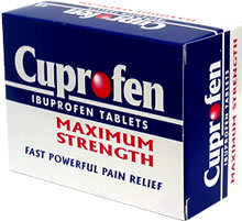 Cuprofen Ibuprofen Tablets Maximum Strength 12x. Tablet containing Ibuprofen 400mg. Rheumatic, muscu