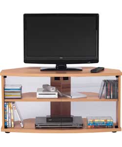 Unbranded Curved Top Corner TV Unit with Glass Doors - Beech