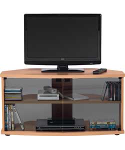 Unbranded Curved Top TV Unit with Black Glass Doors - Beech