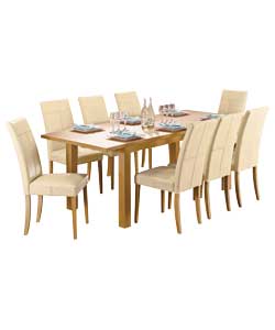 Unbranded Cussina Oak Extendable Dining Table and 8 Cream