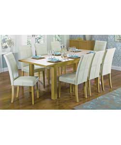 Unbranded Cussina Oak Veneer Table and 6 Cream Leather Chairs