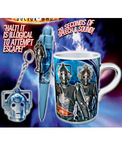 Halt! It is illogical to attempt escape! Pack includes a Cyberman talking mug, talking pen and
