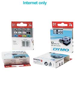 Unbranded D1 Polyester White Tape With Black Text S0720530 12mm x 7m