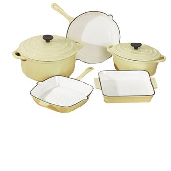 These heavy duty cast iron kitchen pots and pans are designed to heat food evenly for maximum taste. Enamelled interiors make stuck-on food and difficult cleaning a thing of the past, and the pans are suitable for use with gas, ceramic, electric, ind