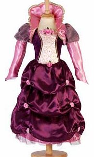 This beautiful costume consists of a rich satin tiered gathered skirt topped with flower trims. a luxurious velvety bodice and a matching bolero jacket with glittery puff sleeves. Perfect for parties or dress ups at home. your little one with love th