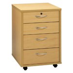 Danish Wood Veneer 4 Drawer Pedestal