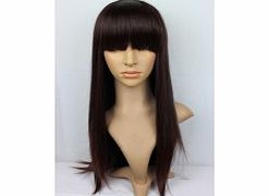 Cap Construction : Machine-made hair Color Shown : Dark Brown Hair Texture : Long Hair Straight Occasion : Cosplay Daily Party Gender : Women Style : European Wigs Length (Inch) : 24 Fiber : Synthetic Bang : Yes