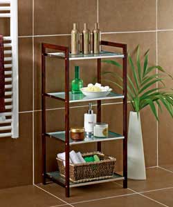 Dark wood and chrome 4 tier fixed shelf unit with frosted glass shelves.Size (W)40, (D)32,