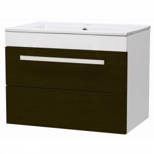 Unbranded Dark Wood 600mm Wall Mounted Basin and Cabinet