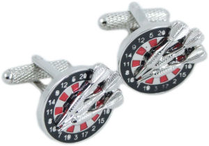 A great set of silver coloured dartboard cufflinks with a coated gloss finish.