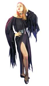 A very sexy Halloween for the ladies. A long black robe with leather look belt. Thigh high split at 