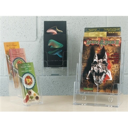 Rigid clear holders for displaying leaflets in tiersFree-standing or wall-mountedFour Tiers
