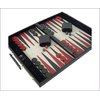The Leatherette Backgammon Set comes in a practical black leatherette carrying case with a black/bur