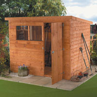 (H) 65" x (W) 8 x (D) 6 (1.95m x 2.44m x 1.83m), Tongue and groove cladding, Solid sheet roof and