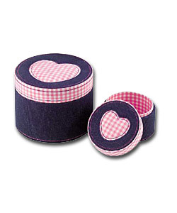 Set of 2 Denim and Gingham Cosmetic/Storage Boxes