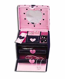 Denim and Pink Heart Jewellery Box