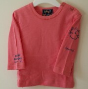 Pretty pink long sleeved top with "Baby Bloggs Denim Cat" on one sleeve and