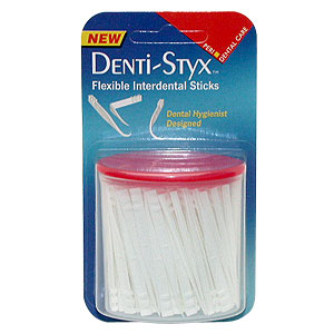 Flexible interdental sticks. Peridental Denti-Styxs are a revolution in interdental stick design wit