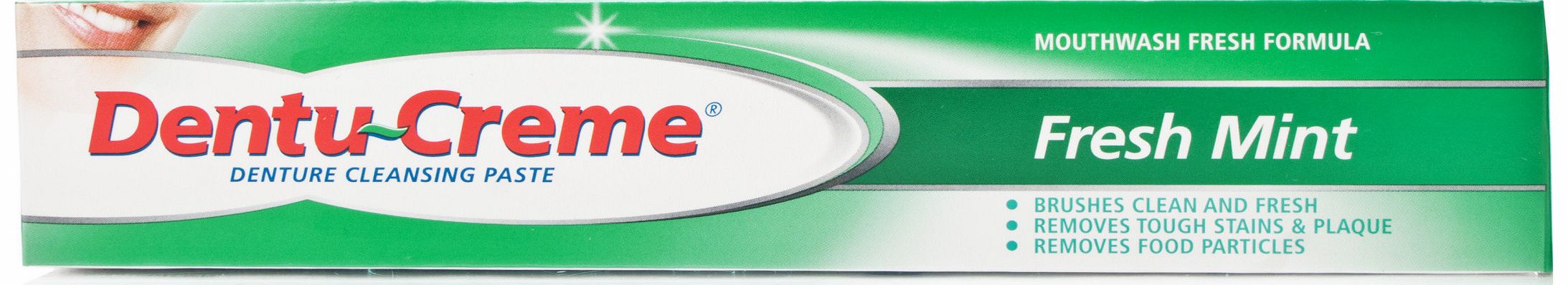 Dentu-Creme Denture Cleansing Toothpaste Fresh Mint provides a more concentrated cleaning routine due to the manual brushing activity which removes bacterial plaque and tough stains, to leave dentures really clean. It contains minty mouthwash ingredi