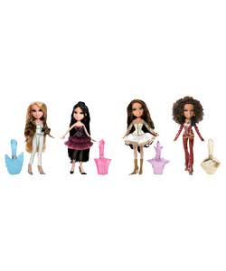 Bratz ; Designed by Cloe;, Yasmin; and Jade; each have their own signature perfume, runway inspired 