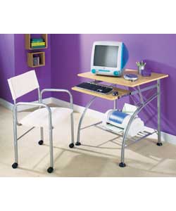 Comprises computer desk and chair. Space saving an