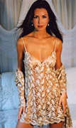 Tara Gold Lace Chemise (shown with Tara Jacket).     Diki Lingerie by Diane Rubach   Fine net embroi