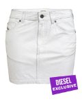Diesel - Ofalmy white mini skirt in a discoloured, used finish, five pockets with metal rivets and a