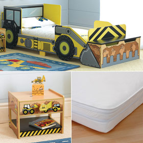 Unbranded Digger Bed, Bedside Table and Open Coil Cool Flow Mattress - SAVE andpound;25