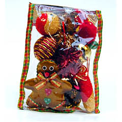 These are tree ornaments which are cat toys too!  A festive combination of shapes, textures and soun