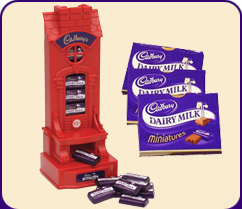 Cadbury Chocolate money box machine plus 80 Dairy Milk Miniatures.A childrens gift sure to delight a