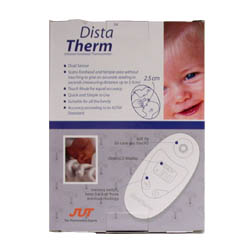 The Distra Therm Infrared Forehead Thermometer is:  Dual sensor  Scans forehead and temple area with