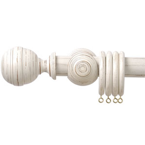 Distressed Wood Curtain Pole Kit- White- L150cm x Dia.35mm