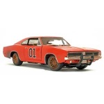 The distinctive orange `General Lee` Dodge Charger with Confederate flag on the roof. This is the