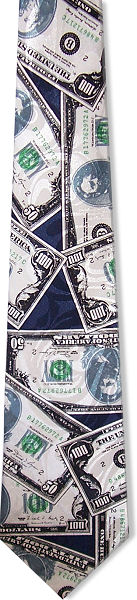 Navy blue money tie featuring US Dollar bills