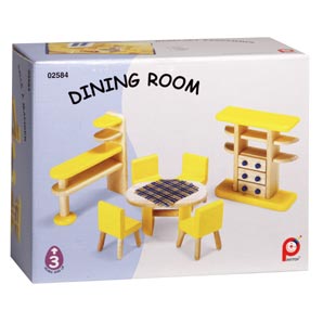 Decorate your dolls house with this high quality wooden dining room furniture set. Includes a dining