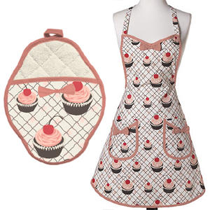 Unbranded Domestic Goddess Apron And Oven Mitt - Cherry