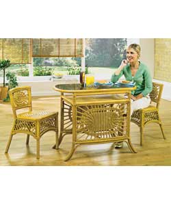 6mm smoked tempered glass table top on a hand woven honey stained frame with a pair of matching chai