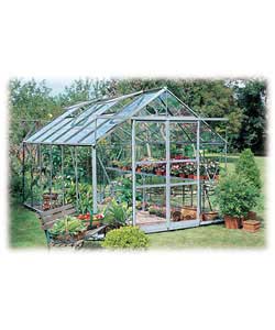 Mill finish.Horticultural glass.Wide opening double doors.Integral base.4 large roof vents.Door fram