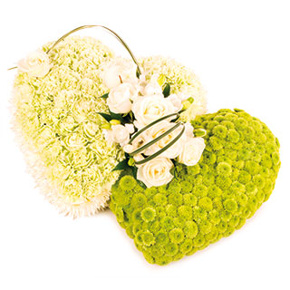 A special twin heart tribute in subtle limes and whites.