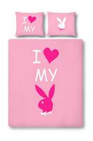 Pink quilt cover set with the Playboy - I love my Bunny - logo.    Super Comfort. 100% cotton.    1